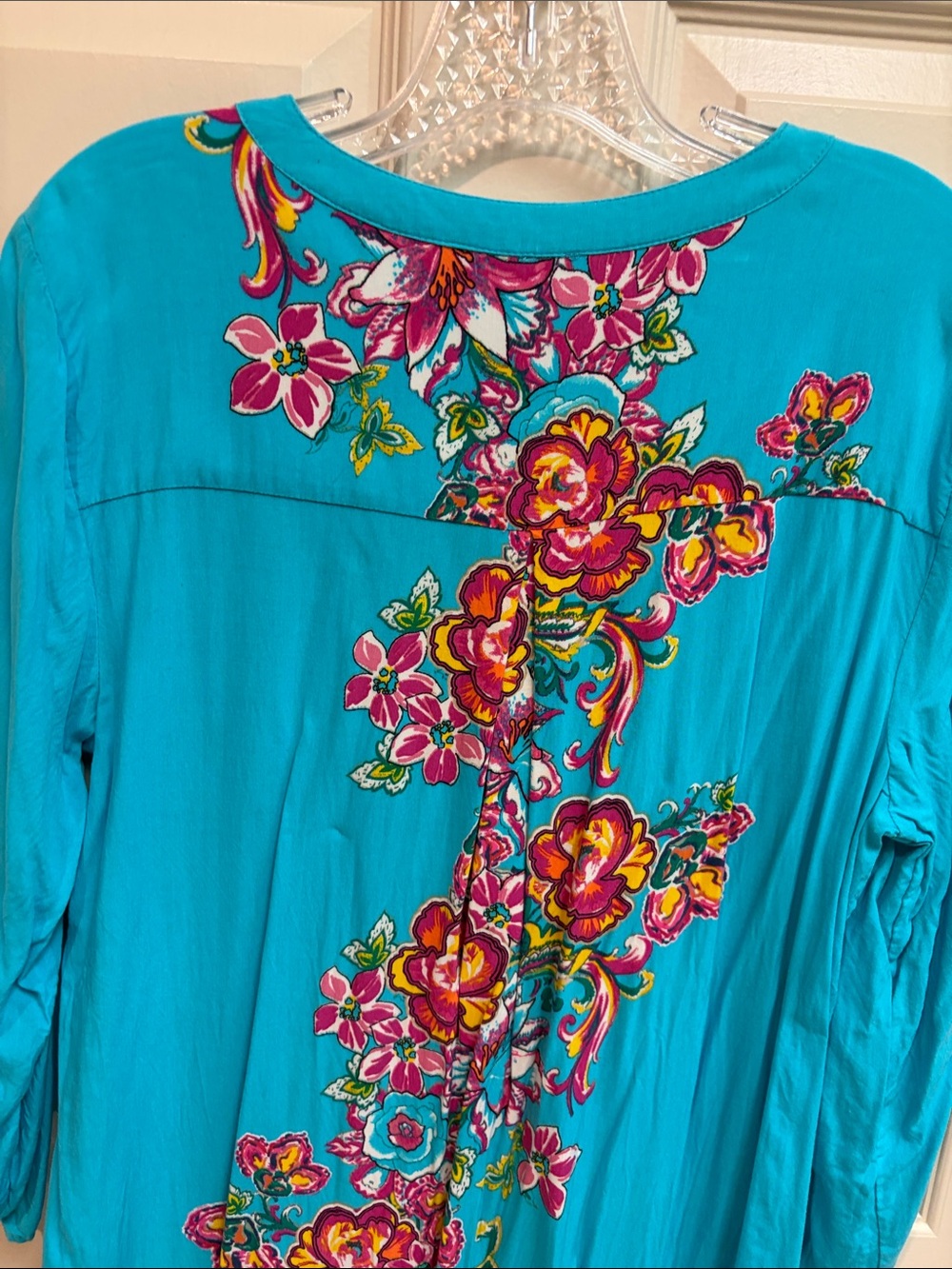 Turquoise Hawaiian Floral Print Tunic - Picture 7 of 10